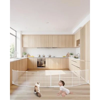 Image of VEVOR Baby Gate, 192 Inches Extra Wide, 28 High 8 Panel Foldable Dog for Child Pet Security, One Hand Open, Install Between Two Walls or