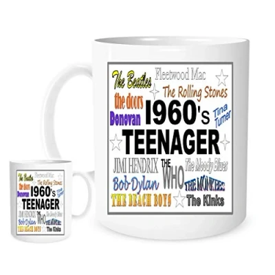 Image of 11OZ 1960&#039;s Teenager Logo Mug, Lovely Ceramic Gift Mug Featuring Emblem The Beatles Who Rolling Stones Hendrix