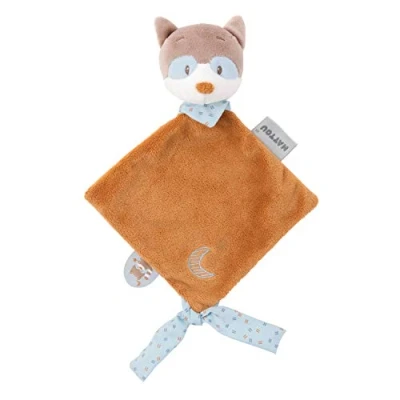 Image of Nattou Comforter Doudou with Ties, 25 x 20 cm, Cuddly Companion, Snuggle Blankie, Security Blanket, 100 Percent Super Soft Polyester, Machine Washable, PETA Approved Vegan, Bob the Raccoon