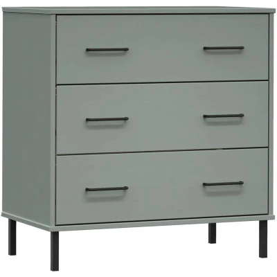 Image of vidaXL Sideboard with 3 Drawers Grey 77x40x79.5 cm Solid Wood OSLO