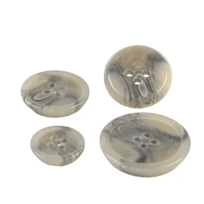 Image of MYMERCERIE Set of 6 Faux Horn Buttons 4 Holes Ash Grey Size 15 mm
