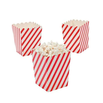 Image of MunchieMoosKids Pack of 12 Mini Red And White Candy Cane Striped Popcorn Boxes Christmas Party Loot Bag Stocking Fillers