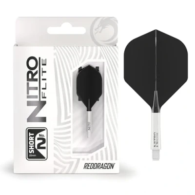 Image of RED DRAGON Darts Nitro Flite Integrated Flight &amp; Shaft System No.2 Shape and Design White Black Colour, Short Length