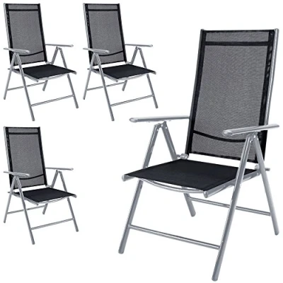 Image of CASARIA® 4x Bern High Backed Folding Aluminium Garden Chairs Weatherproof 8 way Adjustable Reclining Backrest with Armrests Lightweight 120 kg Load Capacity Patio Silver