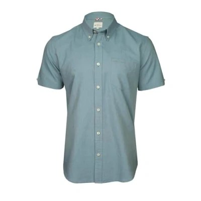 Image of Ben Sherman Men&#039;s Button Down Collar Oxford Shirt, Short Sleeved, Regular Fit (Blue Shadow (Embroidered Pocket Logo)) M
