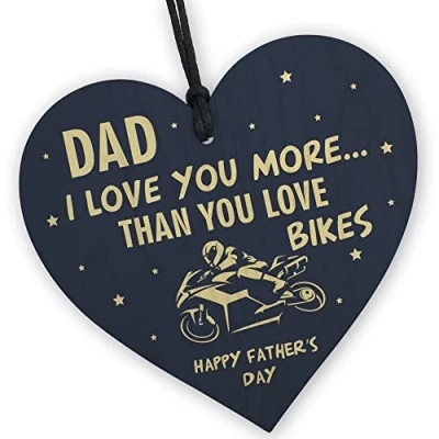 Image of Red Ocean Funny Fathers Day Gift Motorbike Biker Bike For Dad Daddy Wooden Heart Hanging Sign