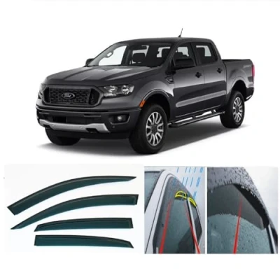 Image of AC WOW 4x Wind Deflectors Compatible with Ford Ranger Double Cab (T6) 2011 2012 2013 2014 2015 2016 2017 2018 2019 2020 2021 2022 Acrylic Glass WeatherShields Visors