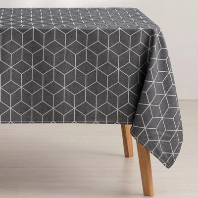 Image of GAMUSI Geometric Stain Resistant Tablecloth Line Anthracite 140 x 240 cm