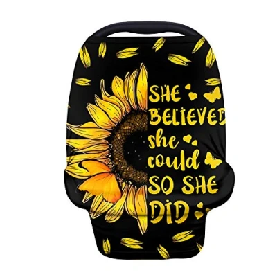 Image of Wanyint Personalized Sunflower Quotes with Butterfly Baby Car Seat Covers Carseat Canopy for Babies Boys Girls,Multi Use Nursing Breastfeeding Covers,Nursing Scarf