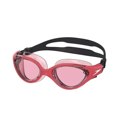 Image of Speedo Women&#039;s Biofuse 2.0 Swimming Goggles Female Design Patented Adjust Mechanism Anti Fog Leak Comfort Fit Goggles, Raspberry Fill/Vermillion Swim In Style, One Size