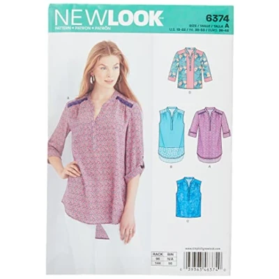 Image of New Look Pattern 6374: Blouse, Paper, White, Size A (10 12 14 16 18 20 22)