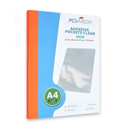 Image of Self Adhesive Clear A4 Pocket 302 x 217mm (Pack of 1) Short Edge Opening Holder Protectors Documents Card Pockets PCL Media ltd
