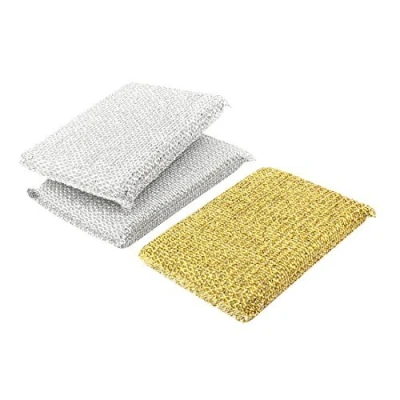 Image of Kitchen Dish Pot Pan Cleaning Metallic Scrub Sponge Pad Cleaner 3pcs