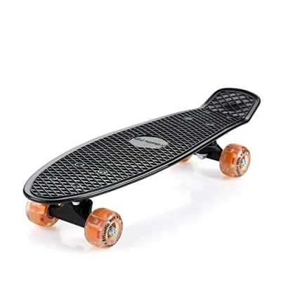 Image of Monzana Mini Skateboard Children&#039;s Cruiser Teenagers Skate Adults Retro Penny Board 22 inch ABEC 7 LED 60 mm wheels Funboard 100kg Black Orange