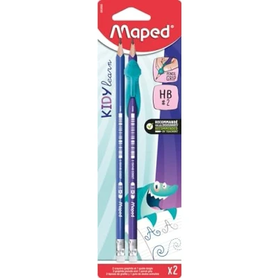 Image of Maped 2 pencils + 1 removable Finger guide in soft blue material Learning tool for graphite