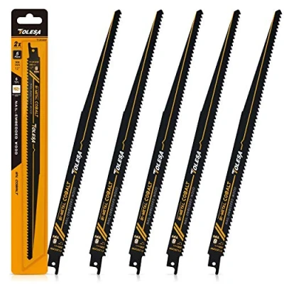 Image of TOLESA Reciprocating Saw Accessories for Wood Nail Embedded Window Door Demolition and Construction Cutting 300mm 6TPI Sawzall Bi Metal Teeth with Cobalt Sharp 5 Pack