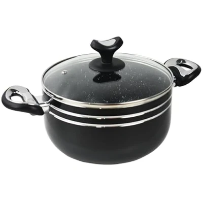 Image of Casserole Dish with Glass Lid &amp; Side Handles Aluminium Cookware Non Stick Coating Cooking Pot Suitable for All Hobs Induction (Black 28cm)