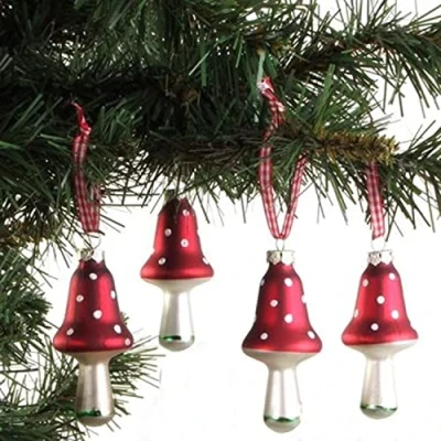 Image of Glass Christmas Tree Decorations Mushroom Set of 4 Baubles Pendant