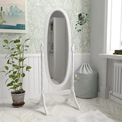 Image of Vida Designs Nishano Cheval Mirror Free Standing Full Length Floor Dressing Adjustable Bedroom Furniture Wooden, White