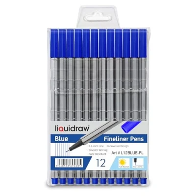 Image of Liquidraw 12 Blue Fineliner Pens Set Fine Point 0.4mm Fineliners Coloured For Artists, Architects, Technical Drawing, Handwriting, Calligraphy, Sketching, &amp; Illustrations