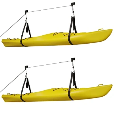Image of RAD Sportz Kayak Hoist Set Overhead Pulley System with 125 lb Capacity for Kayaks, Canoes, Bikes, or Ladder Storage (2 Pack), Black