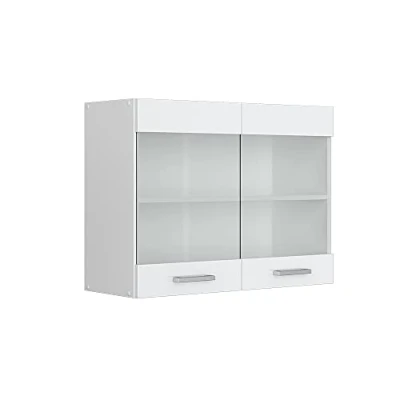 Image of Vicco Glass kitchen cabinet Raul, White High Gloss/White, 80 cm