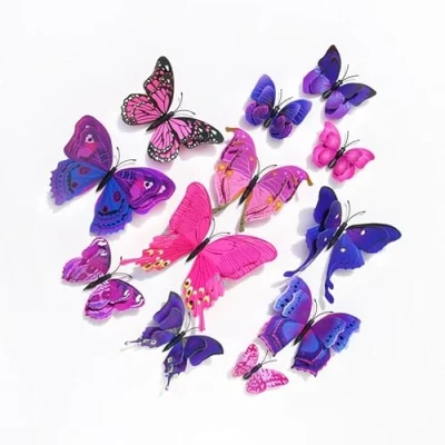 Image of 3D Butterfly Wall Sticker, Double Layer Butterfly, Refrigerator Bedroom Party Wedding Decoration, Room Decoration (Purple, 12)