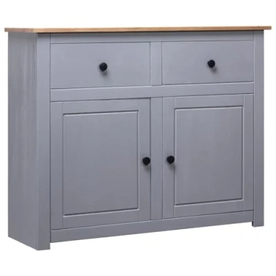 Image of vidaXL Panama Range Solid Pinewood Sideboard in Grey, Robust and Practical Cabinet with 2 Drawers Doors, Ideal for Decorative Display