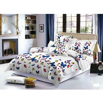 Image of THL 4 Piece Complete Bedding Set 3D Effect Animal Printed Duvet Cover Fitted Sheet Pillowcase (Multicolor Butterfly 313, Double)