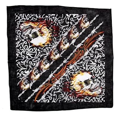 Image of Zac&#039;s Alter Ego Flaming Skull &amp; Barbed Wire Cotton Bandana/Face Mask