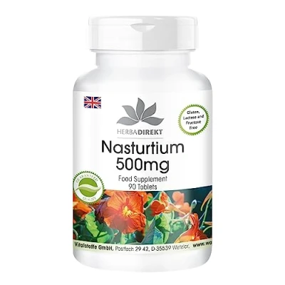 Image of Nasturtium 500mg high dose Vegan 90 Tablets with zinc HERBADIREKT by Warnke Vitalstoffe German Pharmacy Quality