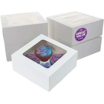 Image of Culpitt 4 Hole Cupcake Box, 5 Pack, White Boxes For Carrying And Displaying Tasty Muffins, Fairy Cakes, Treats