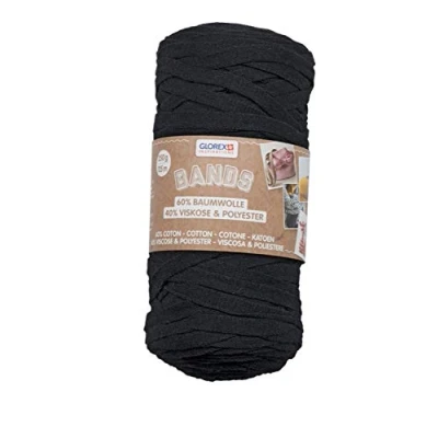 Image of Glorex Bands Macrame, Super Soft Yarn Made from 60% cotton/40% Viscose, for Crocheting, Knitting, Knotting and Textile Designing, 250 g, Approx. 125 m, Black, Rayon Cotton