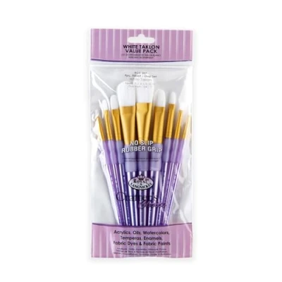 Image of Royal and Langnickel RCC 307 Crafter&#039;s Choice Flat Taklon Variety Brush Set White (Pack of 9)