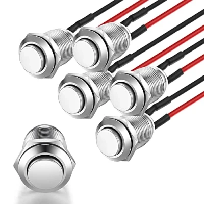 Image of Gebildet 5 Pcs Prewired Waterproof Push Button Momentary Stainless Steel On Off 12mm 2A 12V/24V/125V/250V AC (High Head)