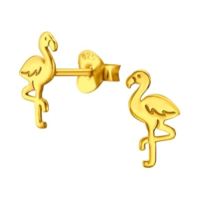 Image of The Rose &amp; Silver Company Women Girls 925 Sterling Gold Plated Laser Cut Flamingo Stud Earrings
