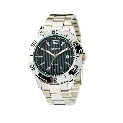 Image of Sekonda Men&#039;s Quartz Watch with Black Dial Analogue Display and Silver Stainless Steel Bracelet 1171.27