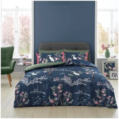 Image of GC GAVENO CAVAILIA Flamingo Duvet Cover Single Bed Set, Reverse Geometric Breathable Soft Botanical Floral Bird Bedding Multi
