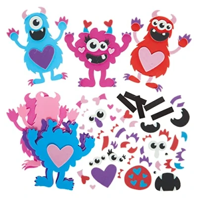 Image of Baker Ross FX342 Love Heart Monster Magnet Kits Pack of 8, Valentine&#039;s Day Foam Craft Kit for Kids
