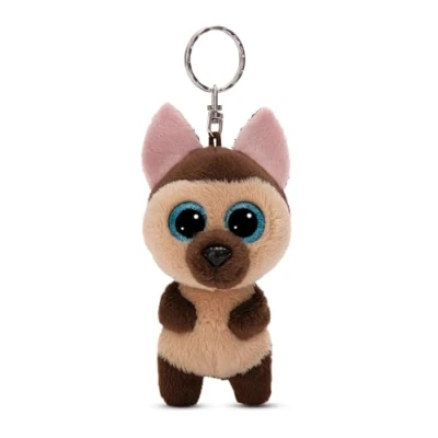 Image of NICI 49393 Keyholder GLUBSCHIS German Shepherd Detleff 9cm Brown Sustainable Companion Cuddly Animal Pendant with Metal Ring to Hang on Keys, Cord, Bag