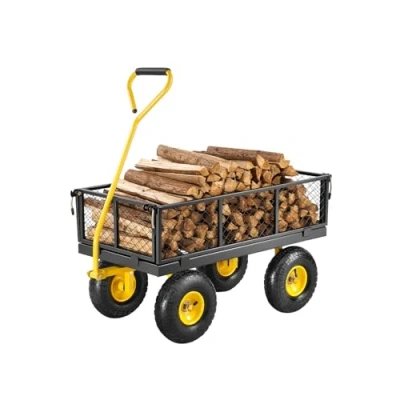 Image of VEVOR 500 Lbs Steel Garden Cart, Heavy Duty Wagon Cart Pullable on Wheels, Metal Yard Utility Carts with 10&quot; All Terrain Tires, Mesh Removable Sides and 180Rotating Handle