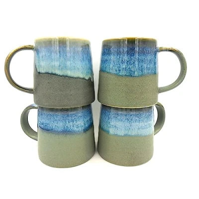 Image of 4 Reactive Glaze Stoneware Studio Brulee Mug matt Grey and Misty Blues..