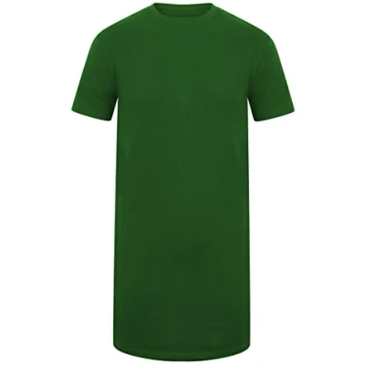 Image of Mens Longline T Shirts Short Sleeve Cotton Plain Long Designer Tee Tops (Green, S)