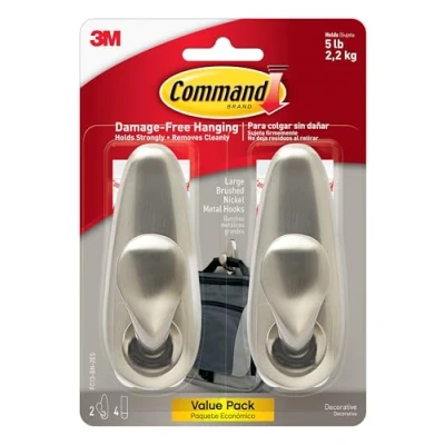 Image of Command FC13 BN 2ES Large Forever Classic, Brushed Nickel, 2 Hooks, 4 Strips/Pack
