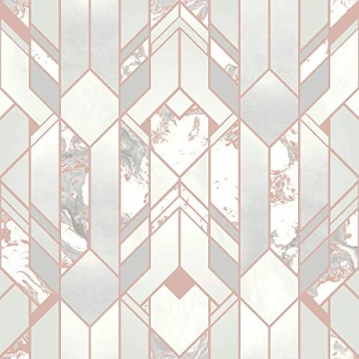 Image of Elixir Geometric Marble Wallpaper Rose Gold Muriva 167502
