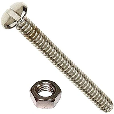 Image of Merriway BH03617 (10 Pcs) Slotted Pan Head Machine Screws with Nuts, M8 x 25 mm (5/16 Inch 1 Inch), Bright Zinc Plated Pack of 10 Pieces