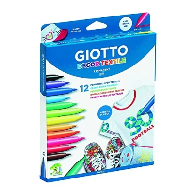 Image of GIOTTO Decor Textile Fabric Paint Markers, 12 x Assorted Colours, Ideal for Children, Parties and Schools