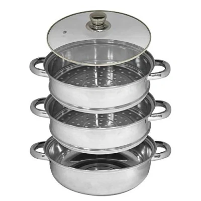 Image of Kabalo 3 Tier Vegetable Steamer Stainless Steel Pan Set 25cm Pot Cooking Food Cookware with Glass Lid