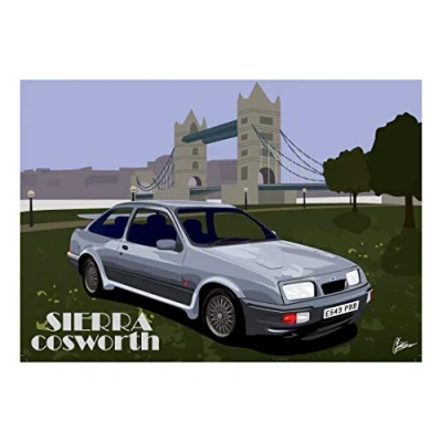 Image of Ford Sierra Cosworth Classic Car Art Deco Fathers Day Birthday Blank Card