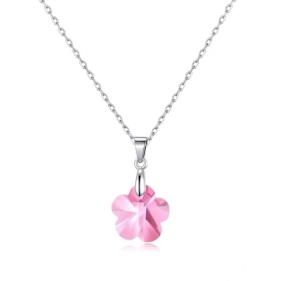 Image of Philip Jones Sterling Silver Light Rose Flower Necklace Created with Zircondia® Crystals